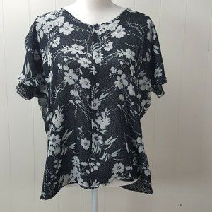 NOTATIONS Floral Polka Dot Reversable Button Top